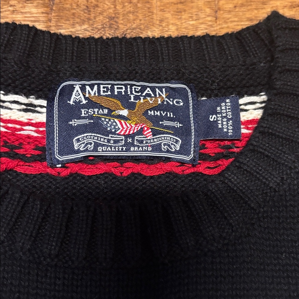 American Living  Knit Sweater Size Small Cotton Men Black Snowflake (4) - Picture 3 of 8